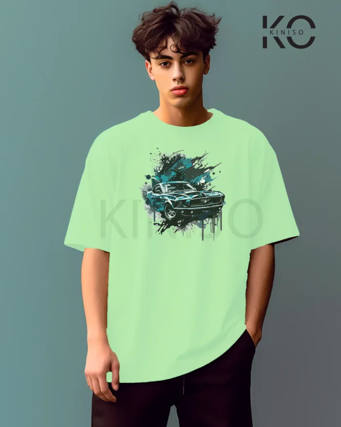 Image of Pastel Mint color drop shoulder t-shirt with BMW Print for men at reasonable price